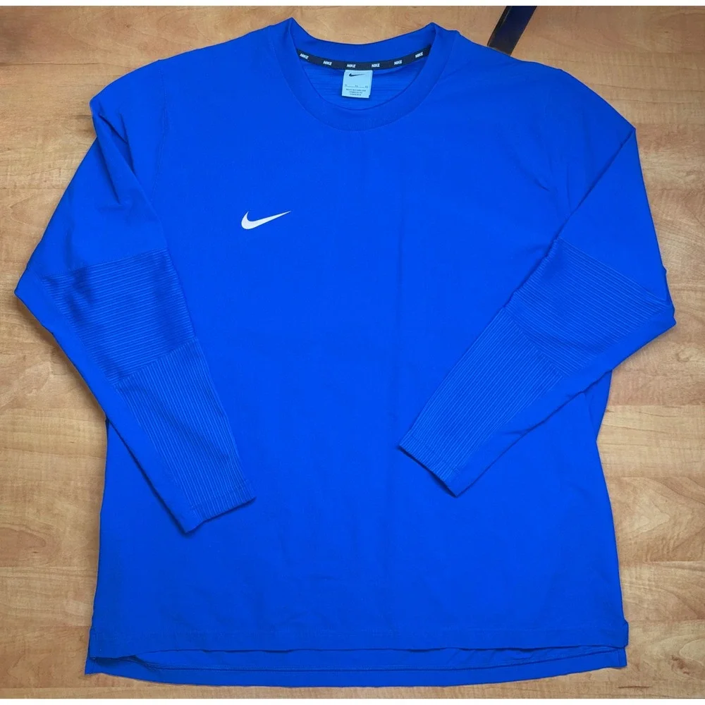 Nike Dri-FIT Mens XL Royal Blue Long Sleeve Training Shirt Ribbed Panels